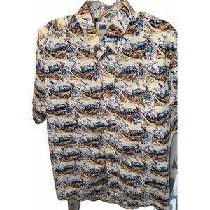 Vintage Avi‎ Collection Kahala Mens L Hawaiian Shirt Blue Fish Hawaii Cotton USA